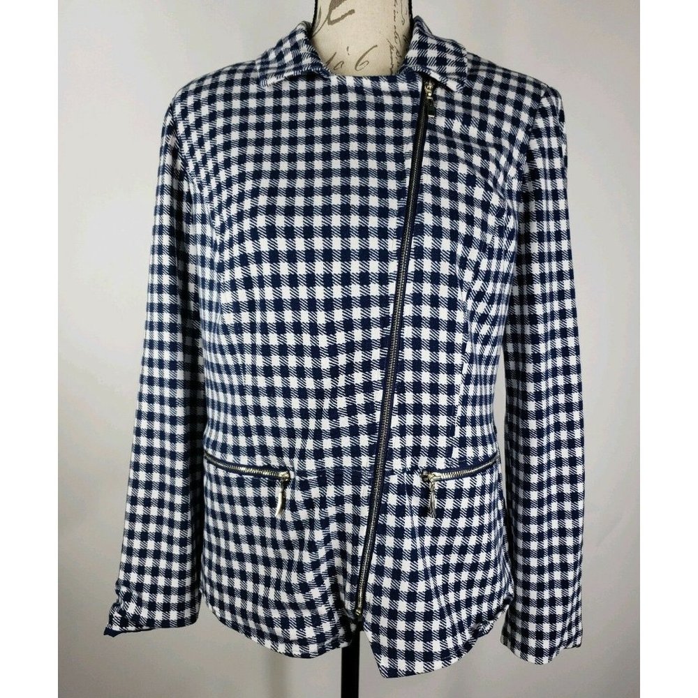 Chicos Jacket‎ Blue White Size 1 Full Slanted Zip